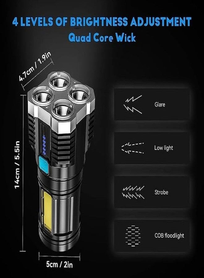 ZEVON Torch Lights Rechargeable with HGH Power Long Dstance with Multifunctional Portable LED Flashlight Torch Long Distance Beam Range with 4 Lighting Modes and COB Light for Outoor - Image 2